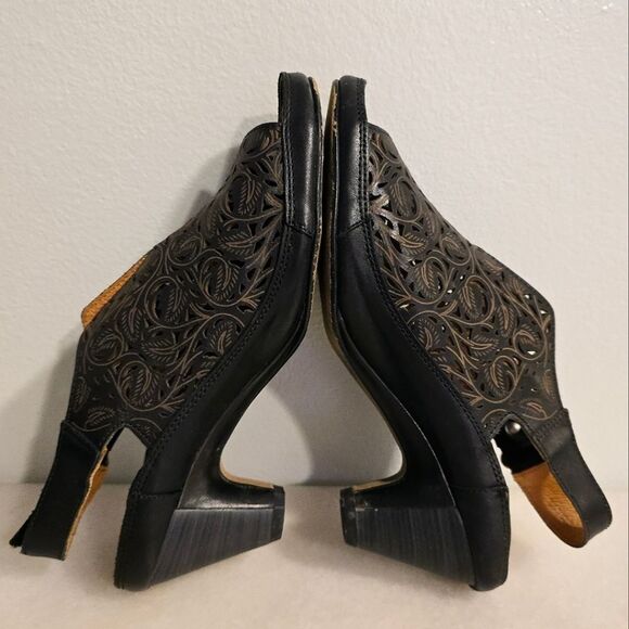 PIKOLINOS Java W5A Black Leather Leaf Laser Cut Sling Back Heeled Sandals 7.5 - Picture 3 of 9